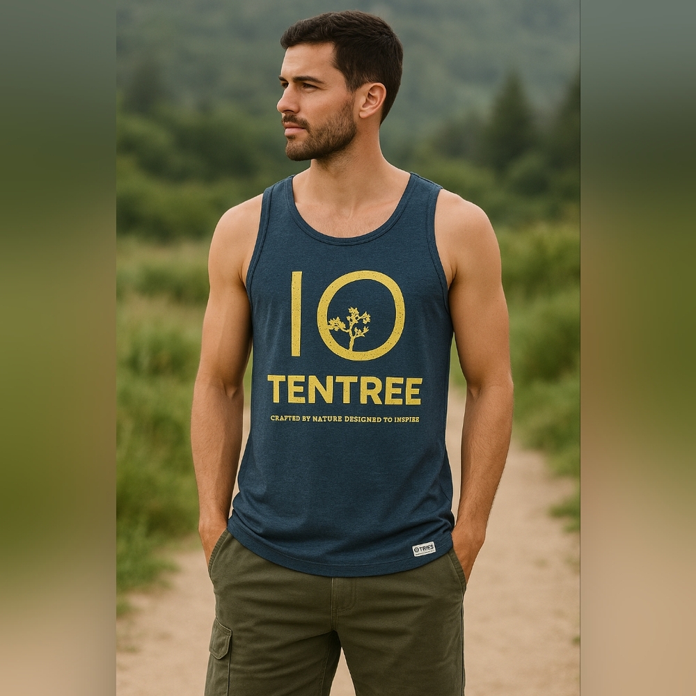 Tentree Unisex Eco Tank Top M | Blue Graphic Tee for Hiking, Camping, Summer